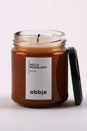 Aberto Design Hello Moonlight Vela Aromática Malvavisco de Vainilla, Recipiente de Vidrio Color Ámbar, 6.5x8.5 cm